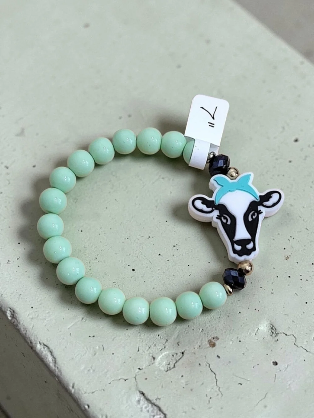 Hand Crafted Cow Charm Beaded Bracelet - Kids Accessories - Picture 1 of 4